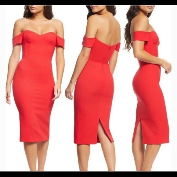 Dress the Population Red Sheath Dress with Flutter Sleeves for Cocktail Size L - Picture 1 of 8